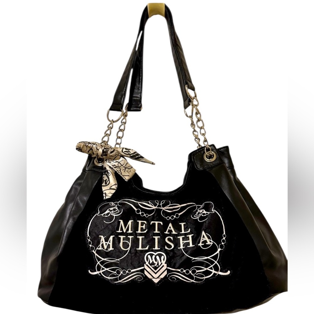 Metal Mulisha Black Logo Tote Bag with Chain Straps